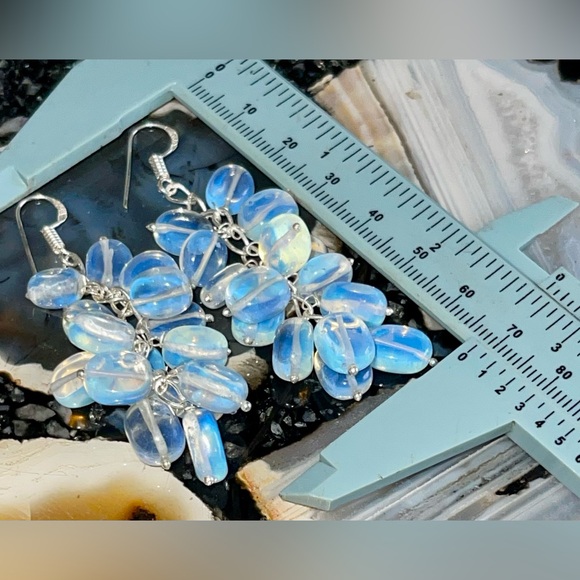 Milky Iridescent Opalite Earrings 2 1/2” - Picture 15 of 17